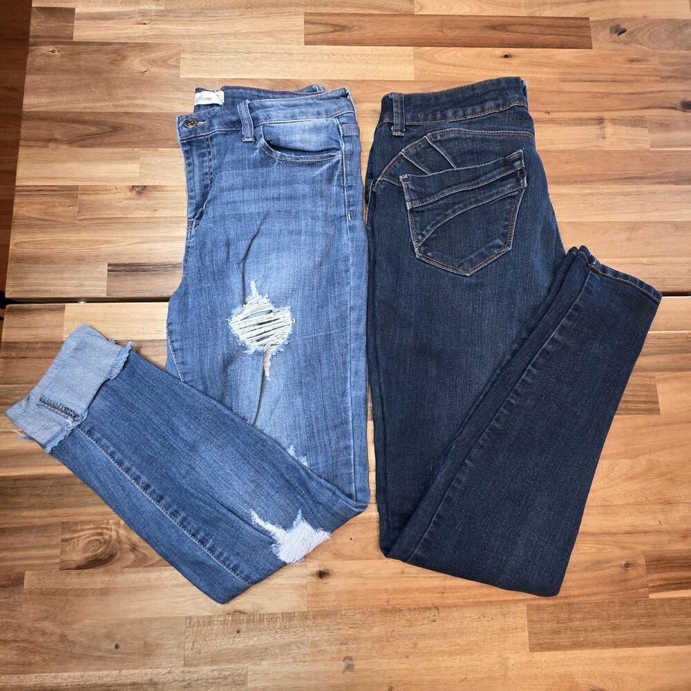 Cello Blue Asphalt Juniors 11 Jeans 2pc Lot Distressed Skinny Y2K Denim